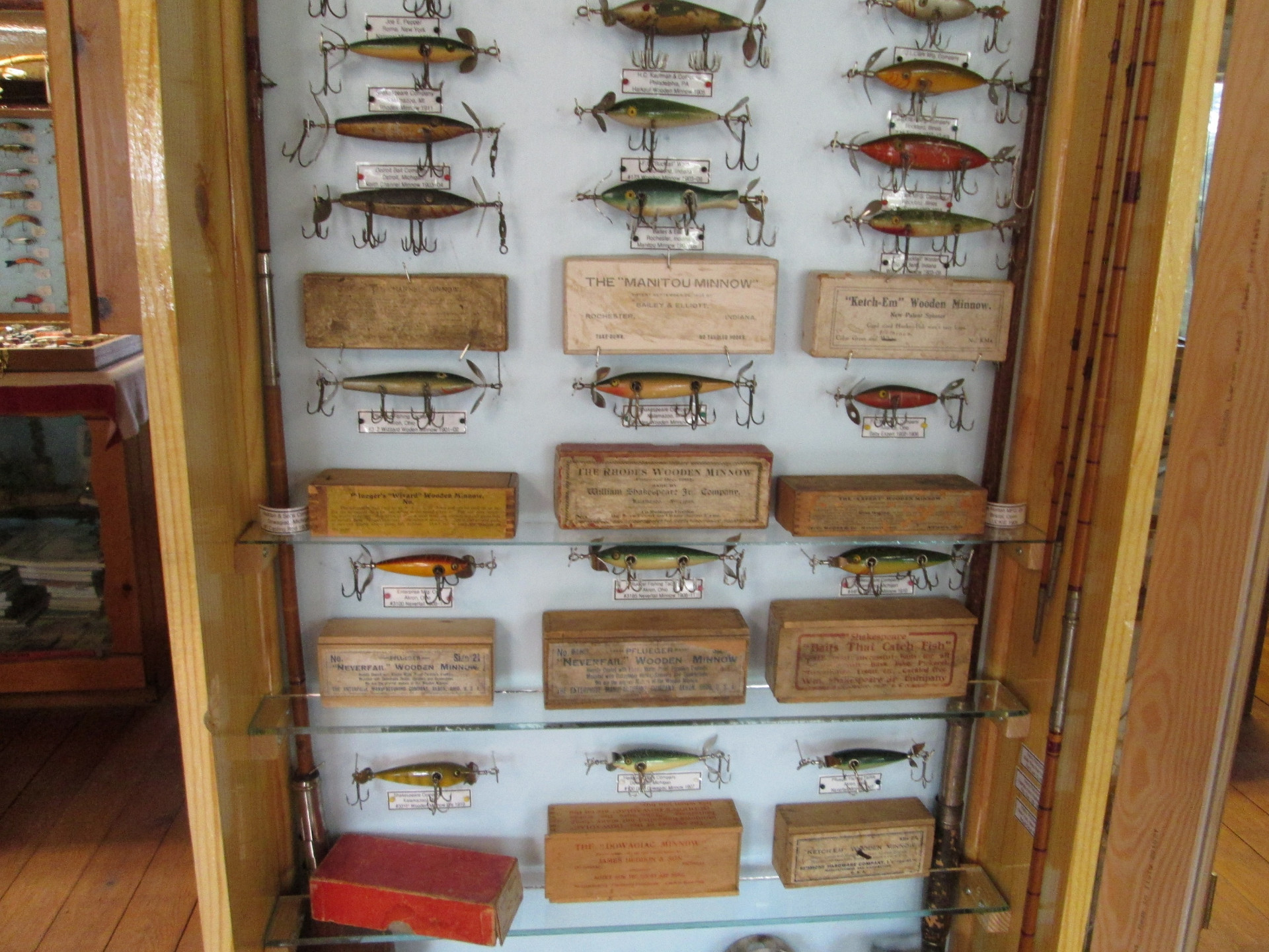 Lot 599 - A large pine fly fishing cabinet, with six
