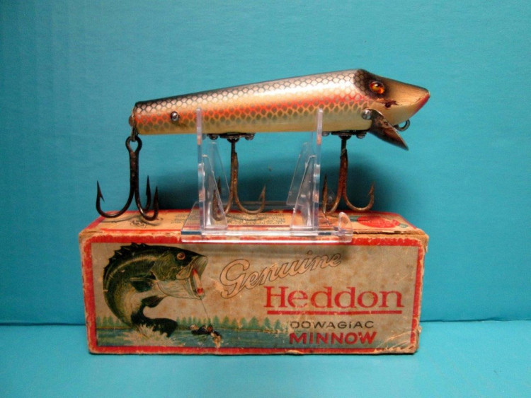 Vintage Heddon Dowagiac Red Head White Baby Vamp Lure For Sale