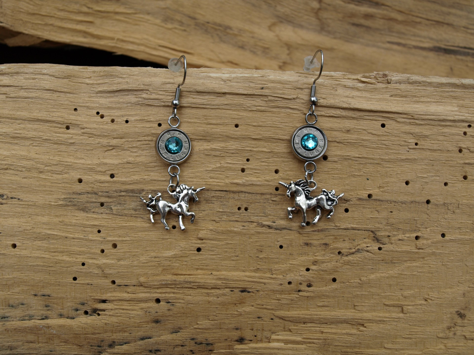 Es 663 unicorn bullet earrings stainless steel cabochon with 9 mm