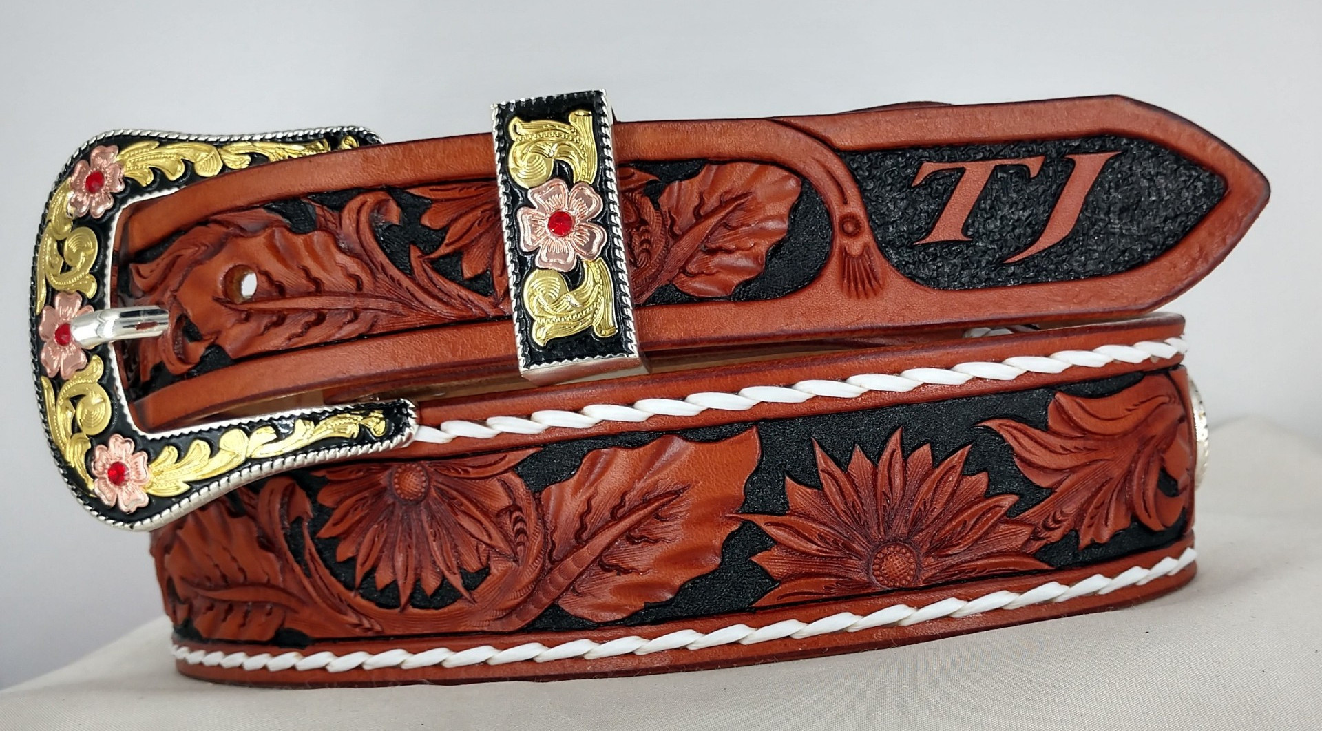 Made To Order Custom Hand Carved Hand Tooled Leather Belt Buckstitch