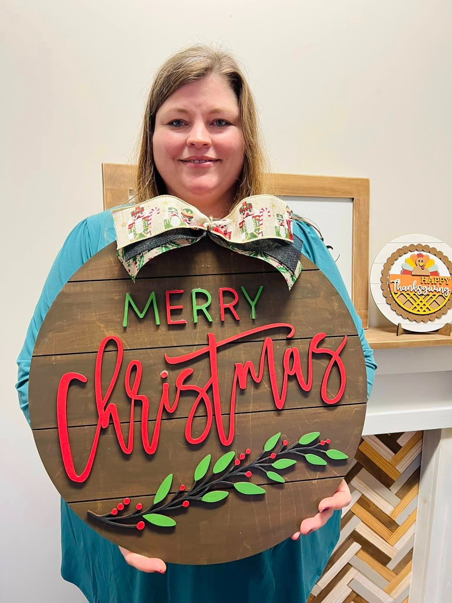 Merry Christmas Floral Door Hanger