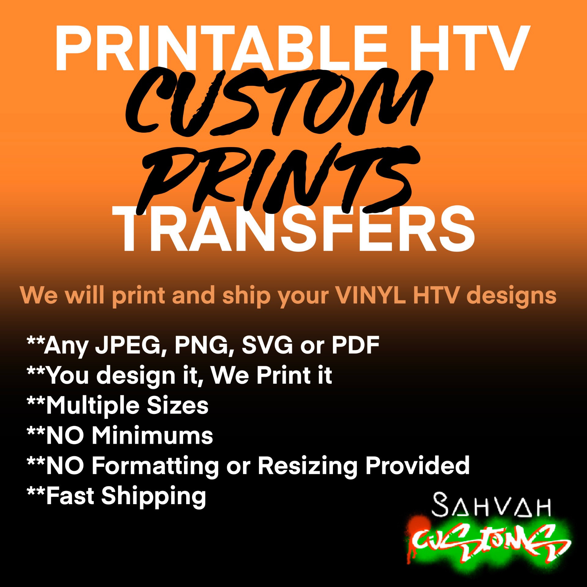 PRINTABLE VINYL (HTV) Transfer Print Services