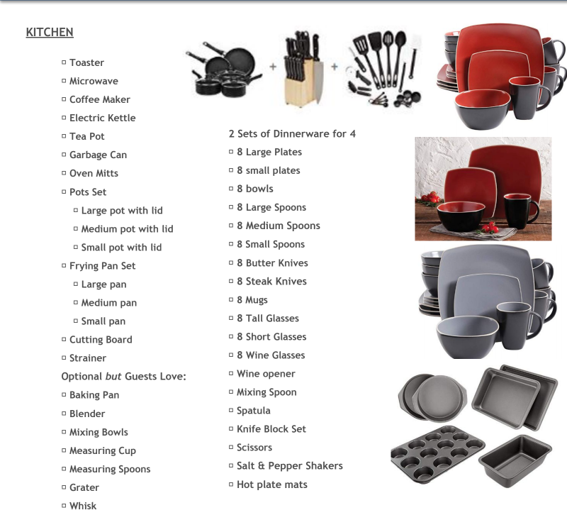 FURNISHING CHECKLIST