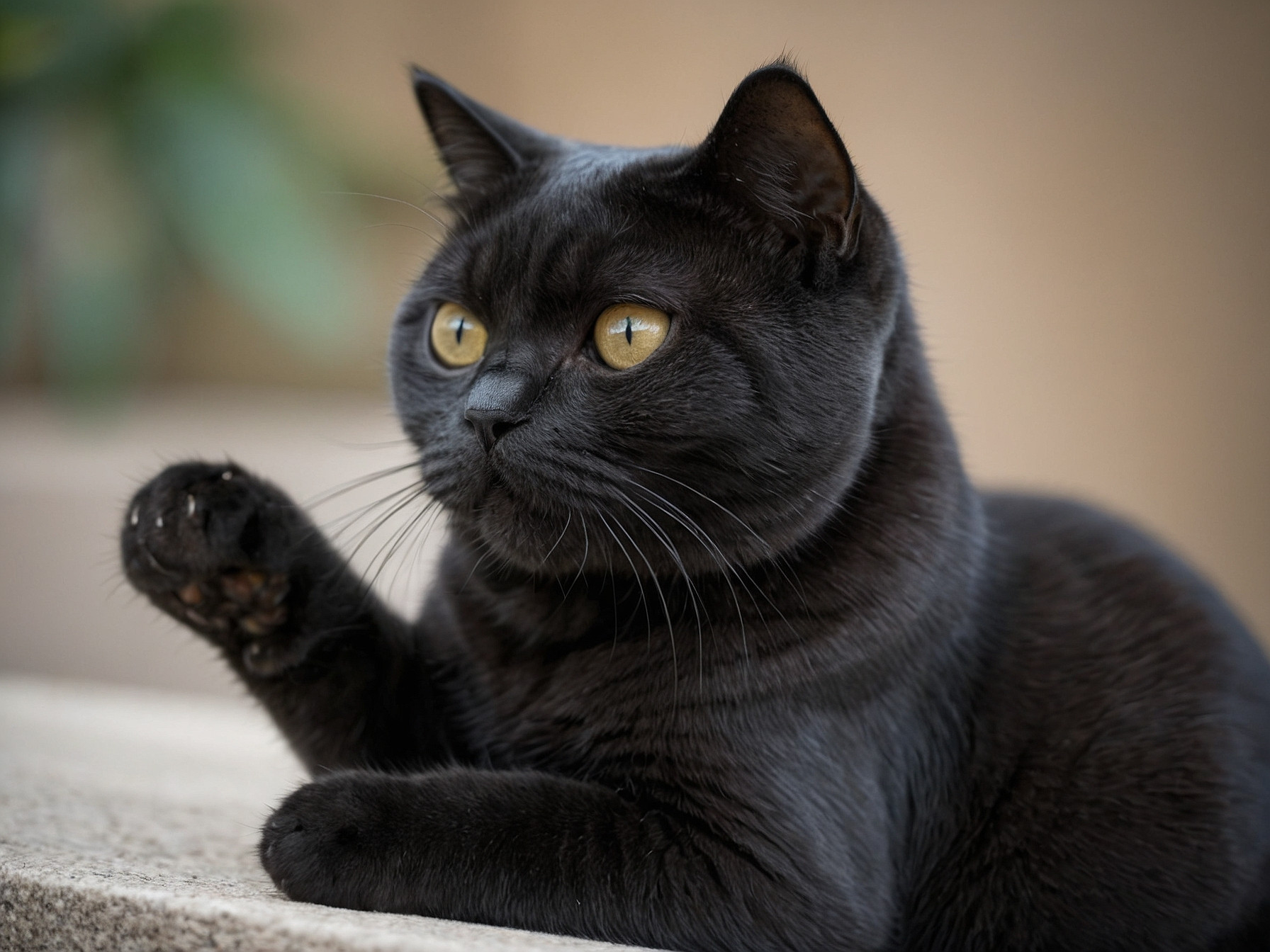 A British Shorthair cat about to strike