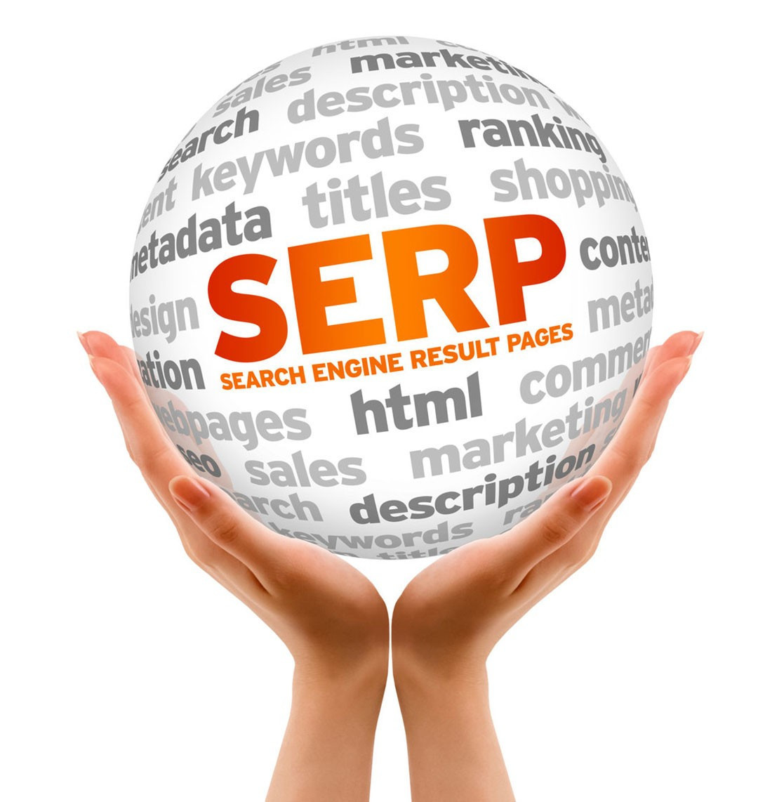 SERP Search Enging Result Page written on a sphere.
