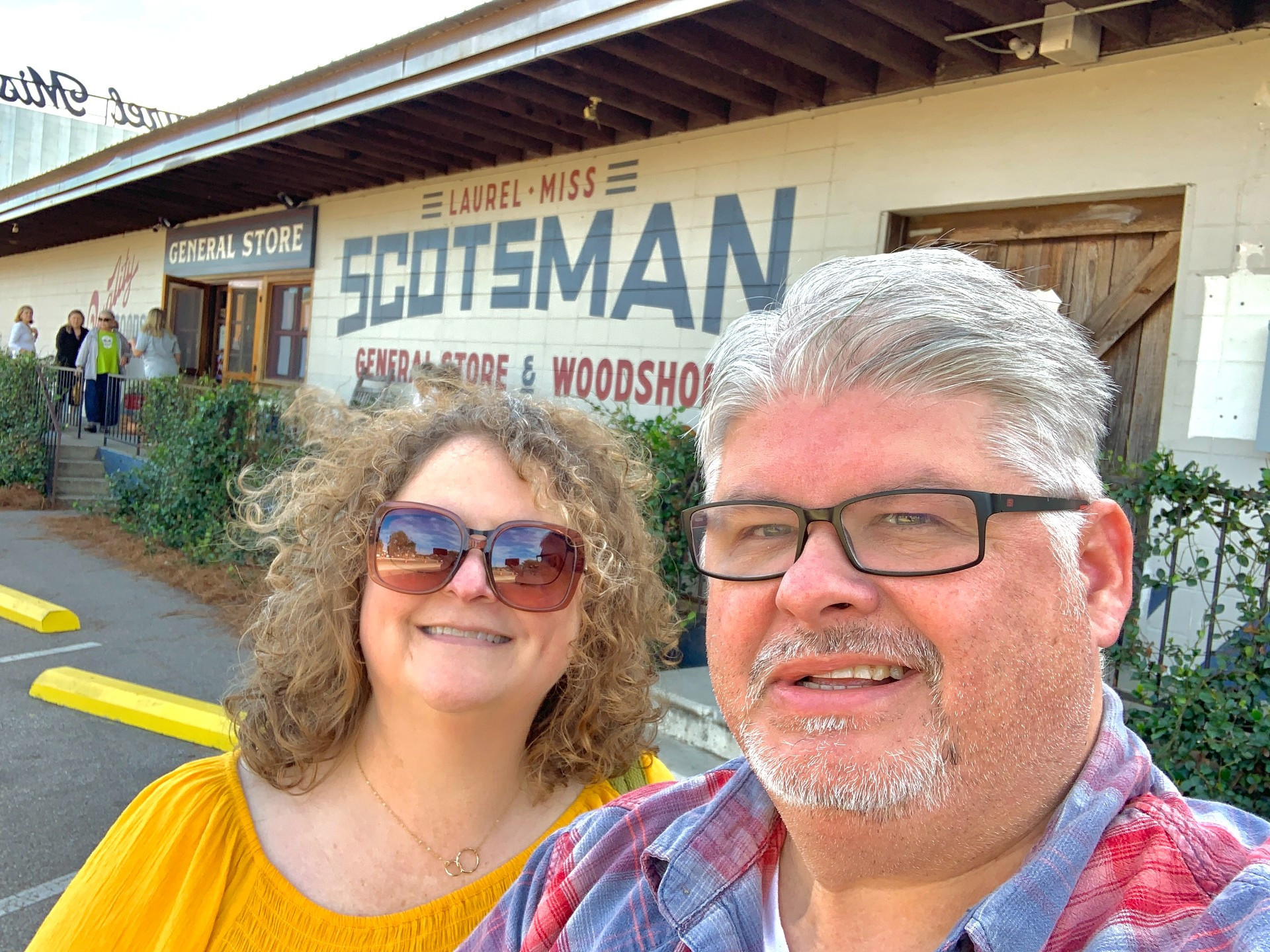 Chester and his wife Joy take a selfie outside the Scotsman workshop