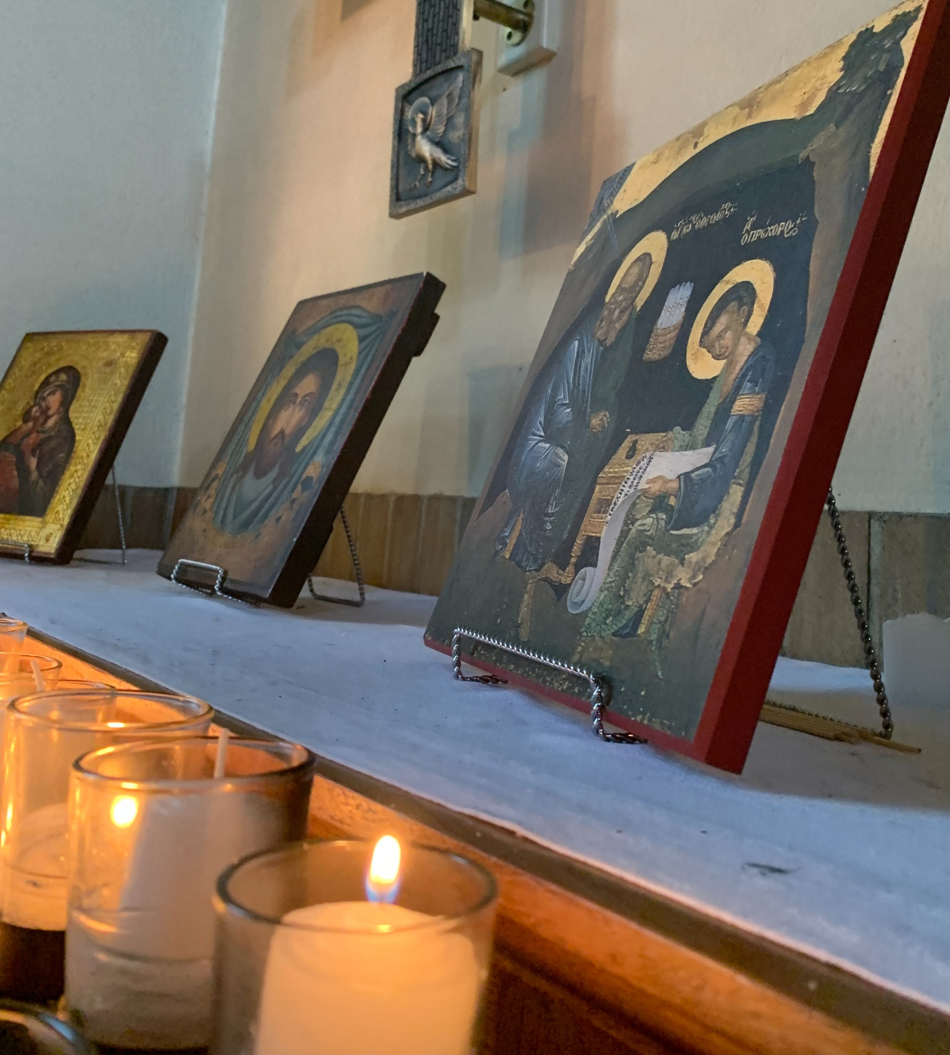 Candles flicker in the chapel of St. Johns Church Laurel
