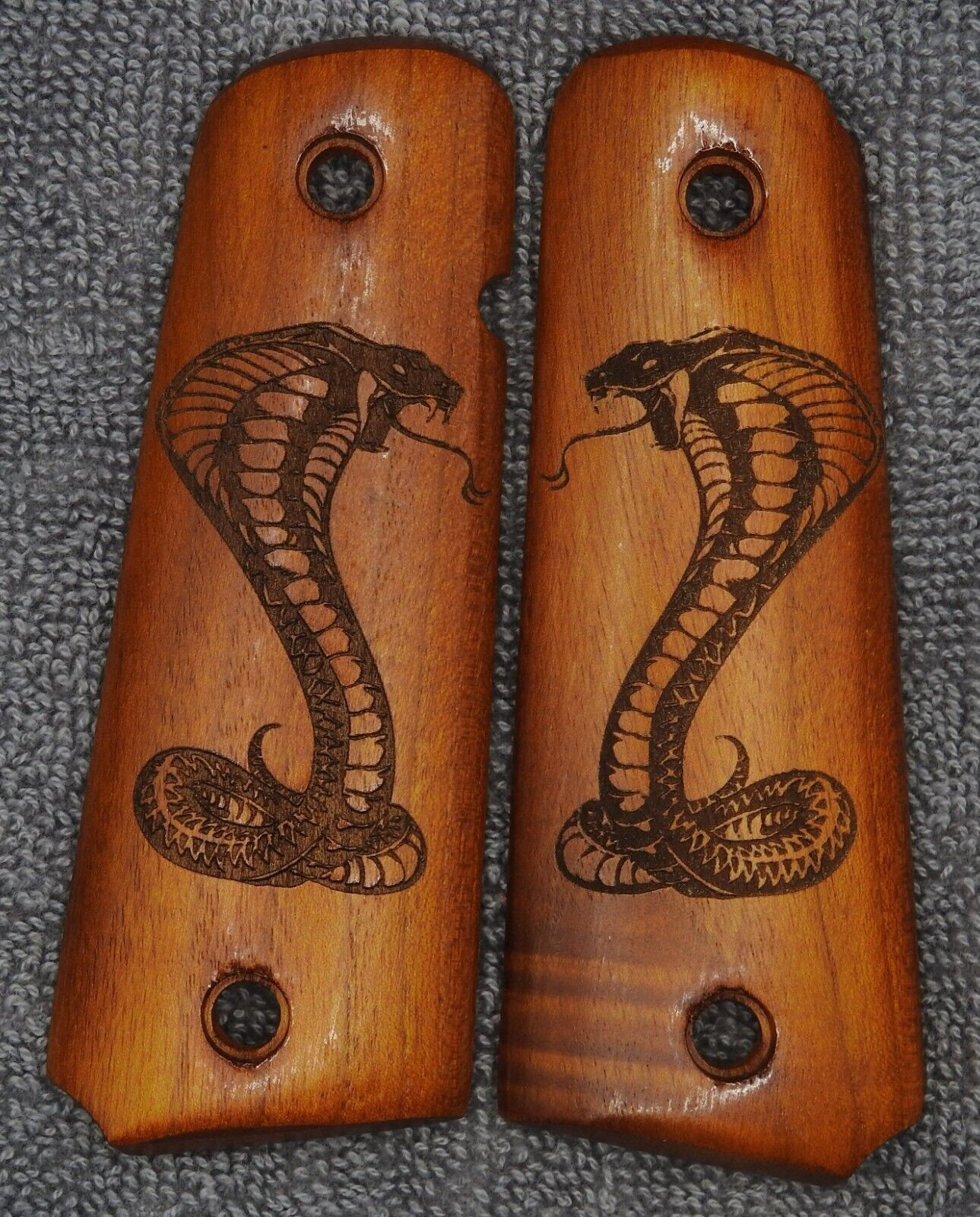 Colt 1911/Clones Wood Grips Lasered Engraved "COBRA SNAKE"