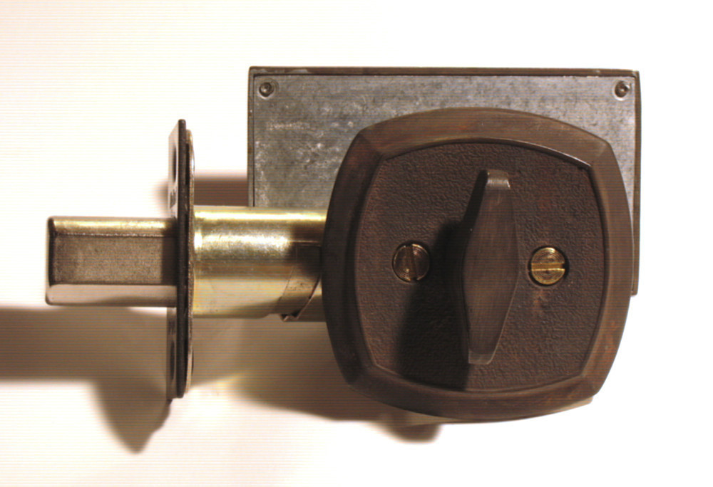 distressed brass occupied door lock