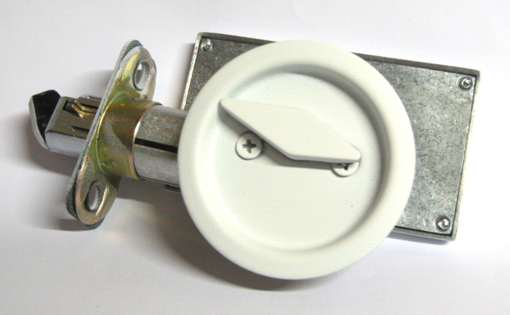pocket door indicator lock white, inside thumb turn for pocket door white