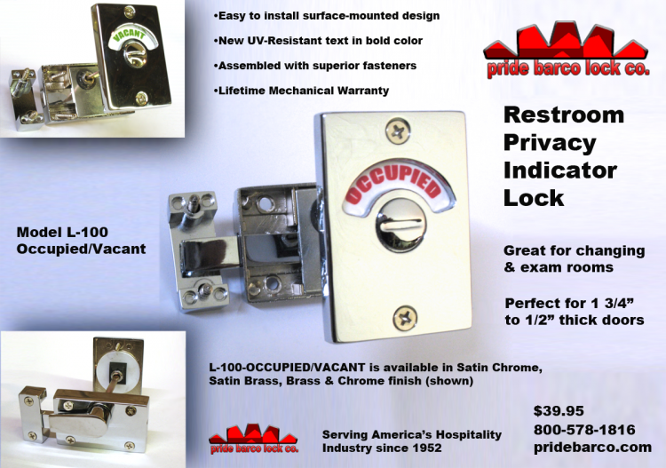 Restroom Privacy Lock, Occupancy Indicator Latch, Vacant occupied door lock, Privacy indicator lock, indicator lock