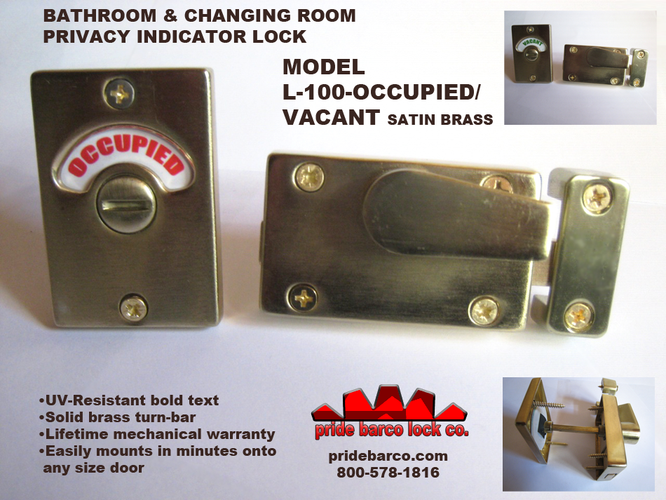 Unisex Restroom Privacy Lock, Surface Mounted indicator lock, satin brass privacy lock, occupied door lock