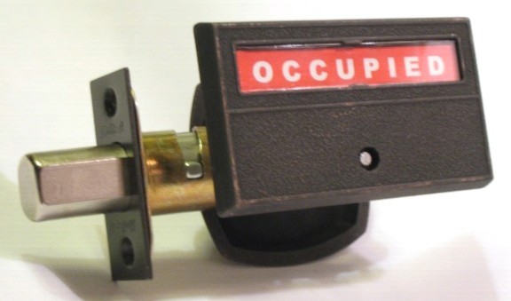 Occupied vacant privacy lock, antique bronze occupancy indicator lock