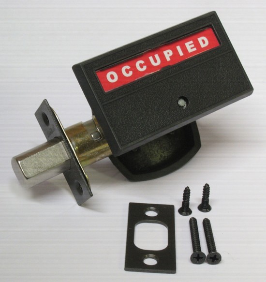 occupancy indicator deadbolt, vacant occupied lock, bathroom privacy lock, indicator lock restroom
