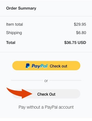 pay without a paypal account, example picture of checkout