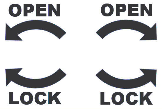 handle turn directions, open lock arrow sticker