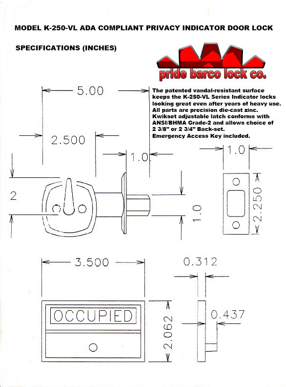 K-250 indicator lock dimensions