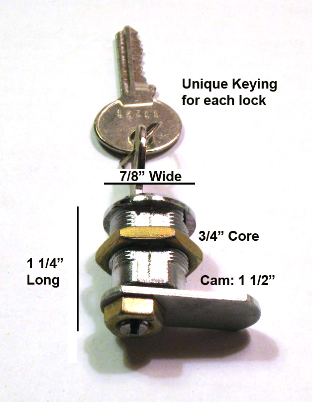 cam lock, keyed different cam locks, 3/4" core cam locks