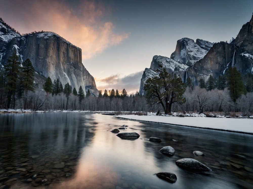 A peaceful AI-generated scene in the Sierra Nevada Mountains