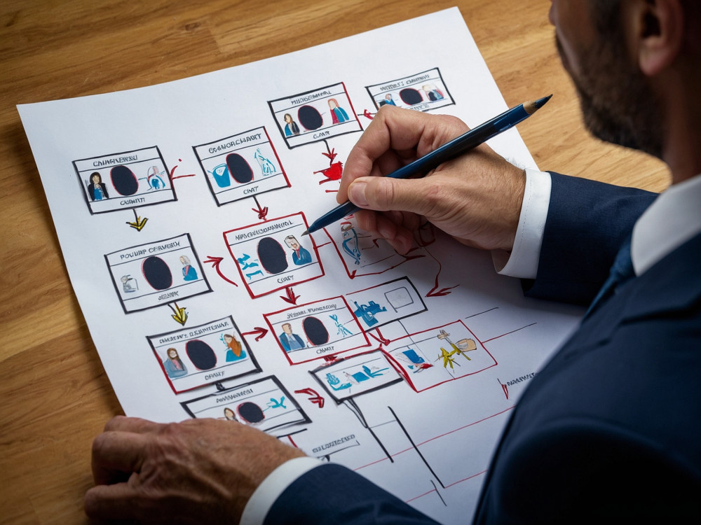 An image of somebody drawing an organisational chart