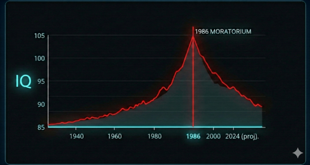 Cyberpunk IQ chart showing decline after 1986