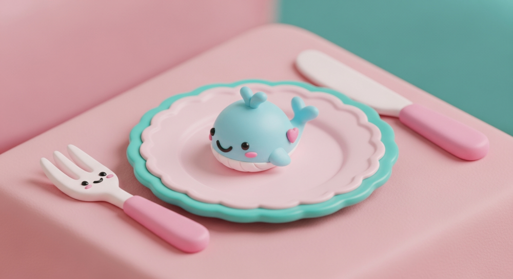 Cheerful dinner plate with tiny adorable whale
