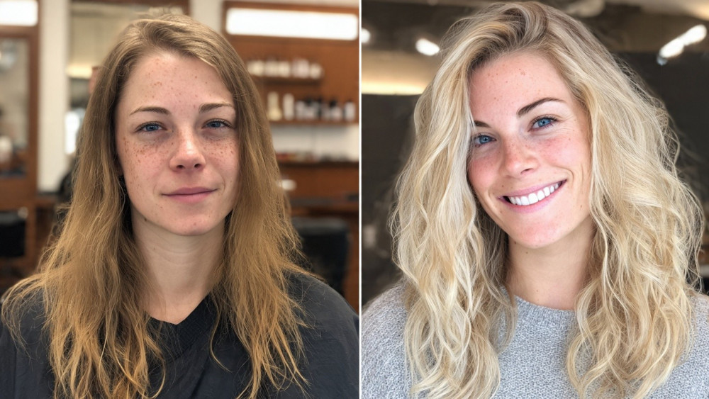 stunning before and after blonde transformation-Mark Vang Hair Design, Dallas TX