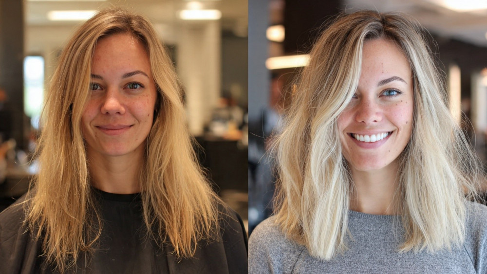 beautiful before and after blonde hair transformation-Mark Vang Hair Design, Dallas TX