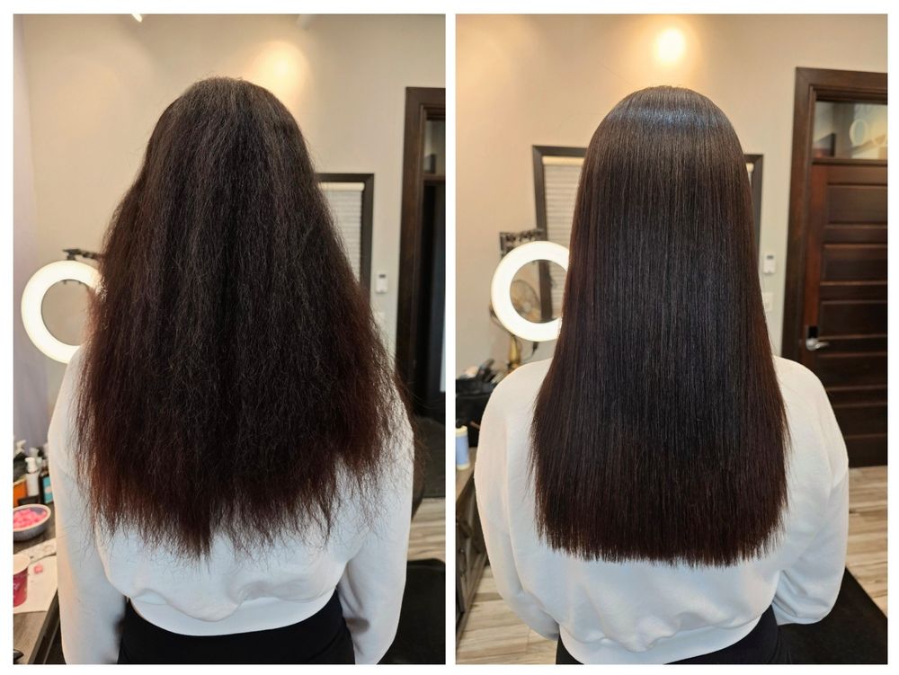 Stunning before and after Brazilian Blowout at Dallas hair salon-Mark Vang Hair Design