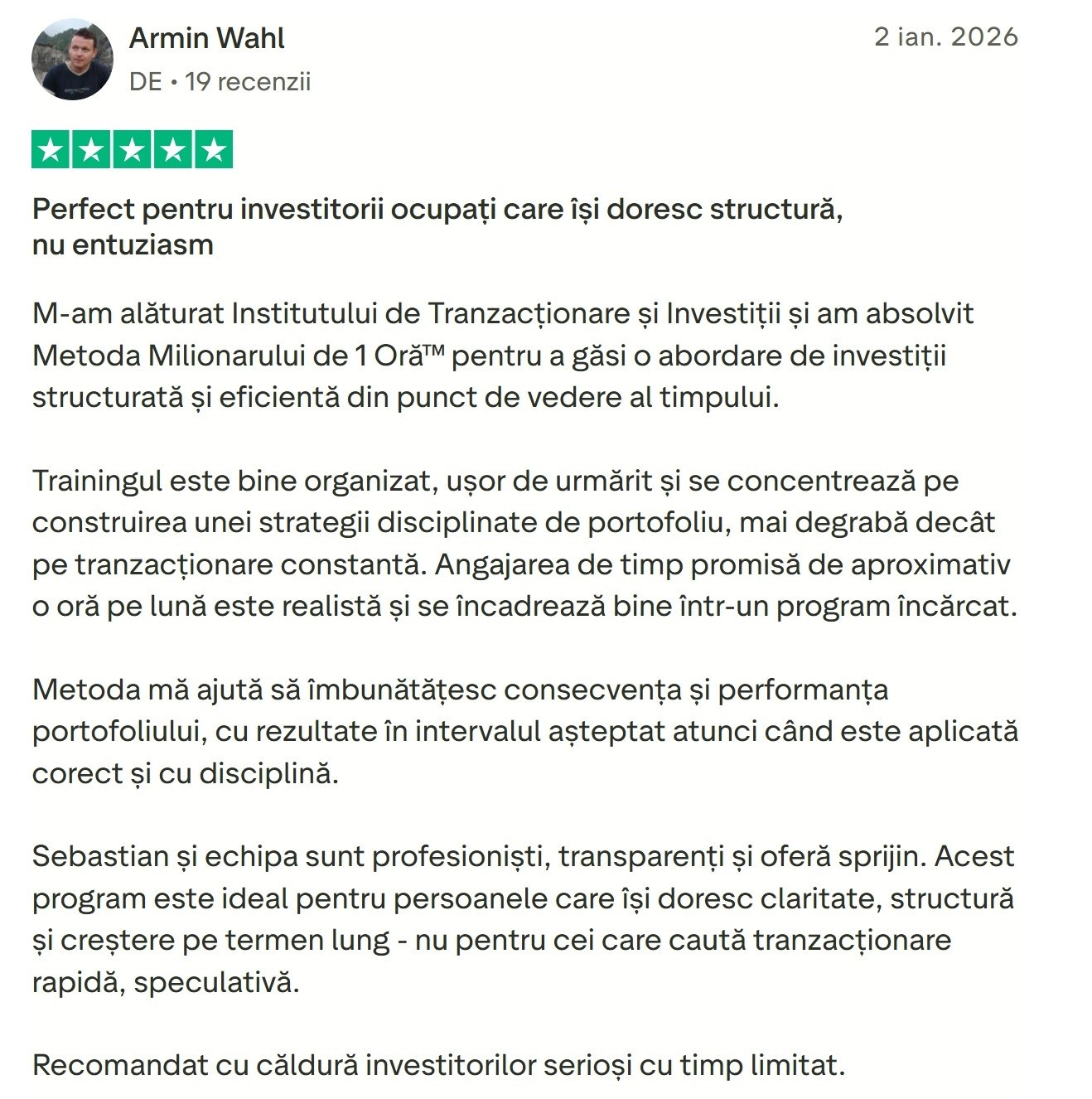 Recenzie Investitor 1 Oră