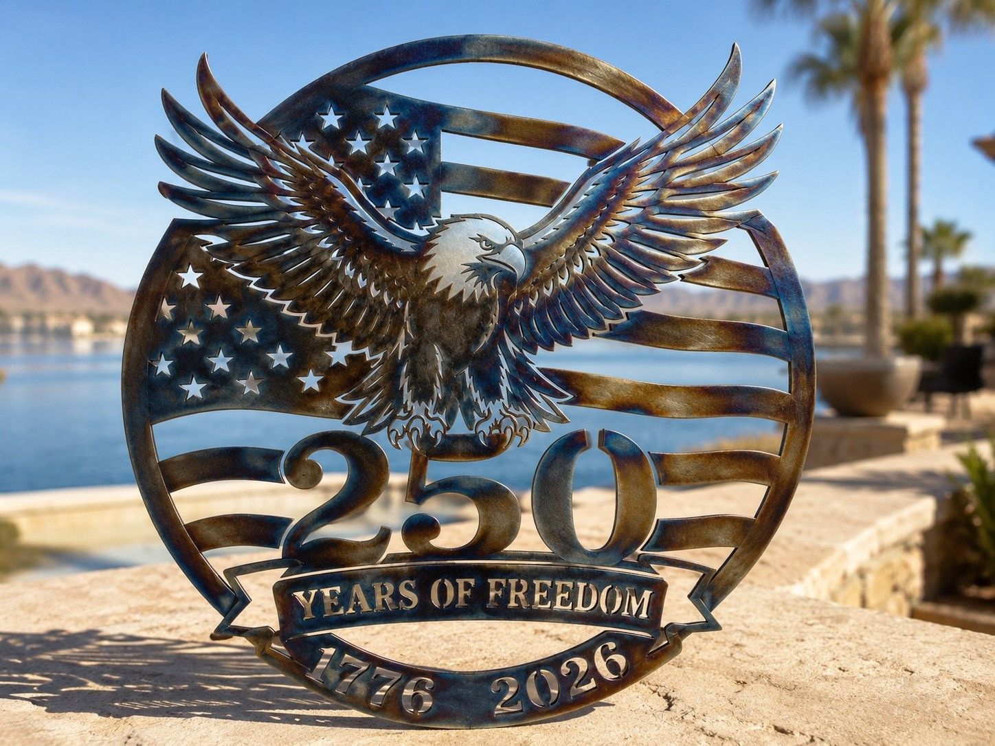 Freedom 250 Eagle metal sign by Burbs to Barns Designs