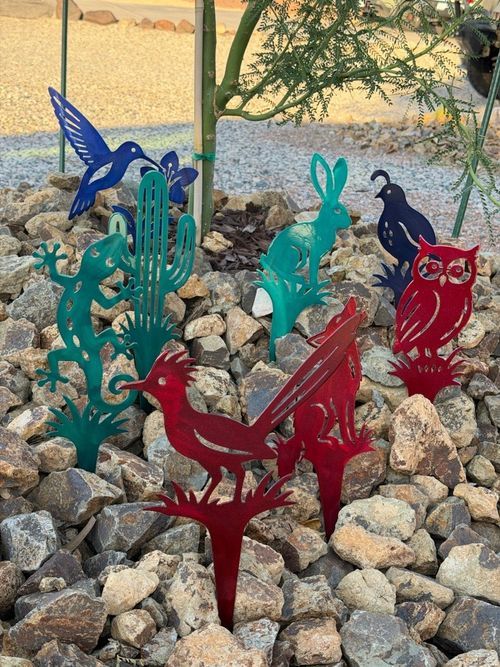 Southwest Garden Stake Family metal art collection