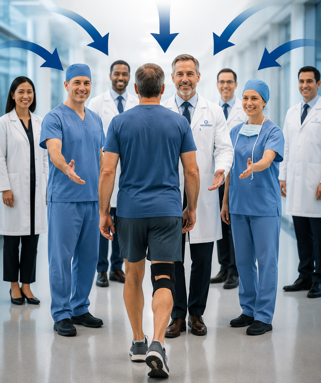 Orthopedic Referral Network doctors helping guide a patient