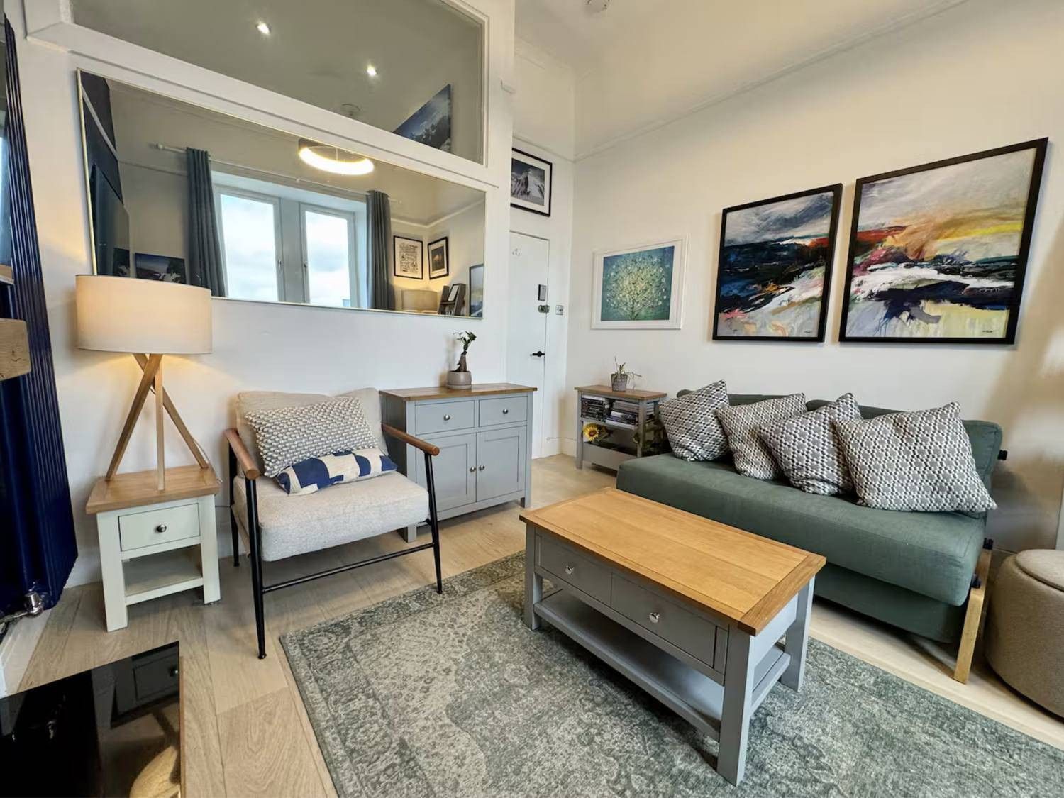 Living room seating and artwork