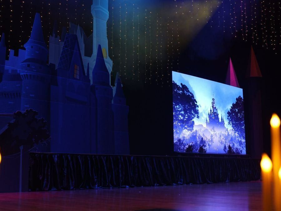 Castle set lit in blue with candles