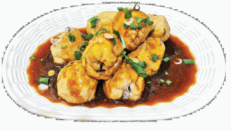 Guangxi Yong Tou Fu (stuffed tofu puffs) - Bentong Loong Foong menu dish · 广西酿豆卜 - 文東龍鳳酒樓菜单