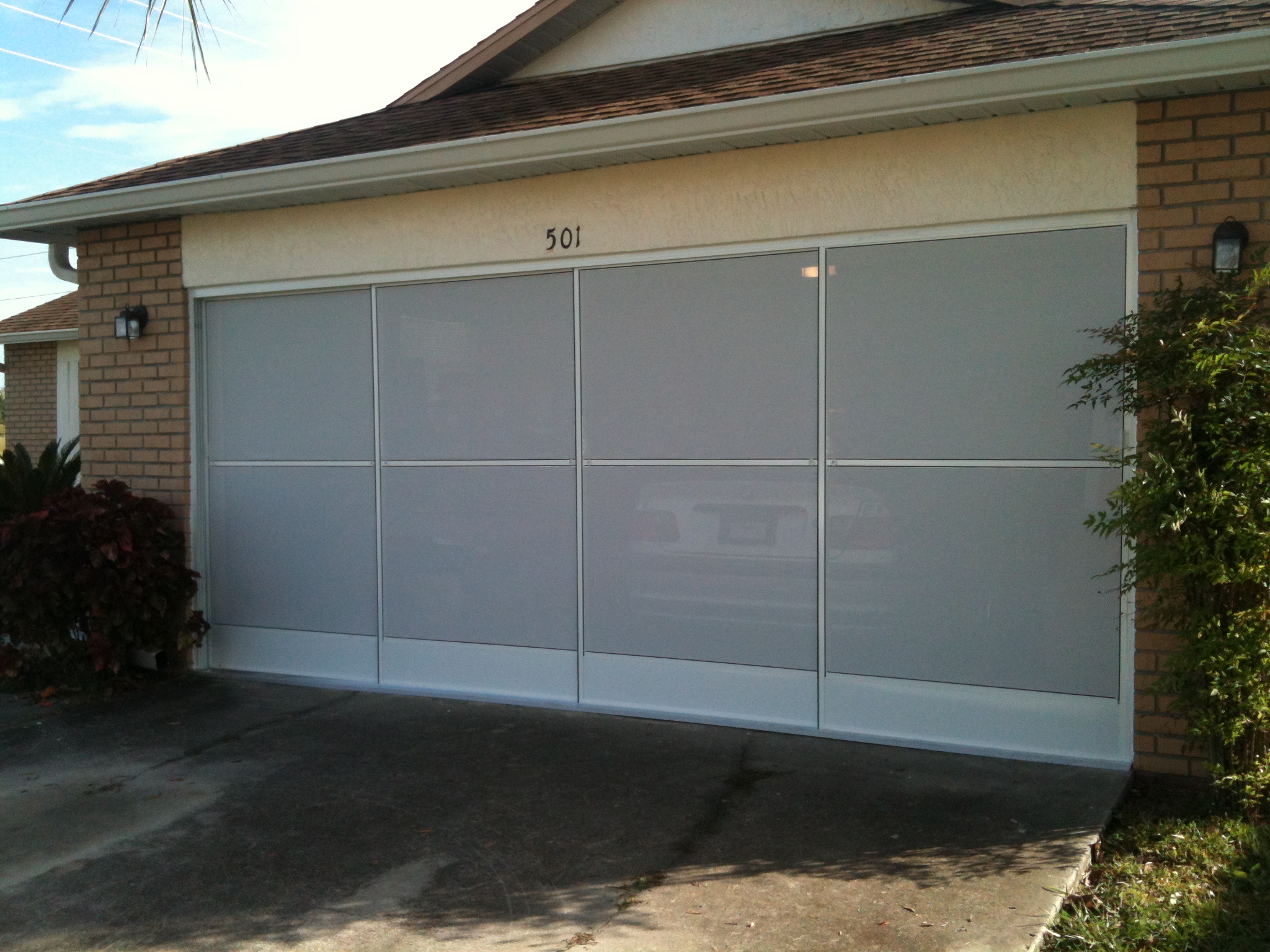 Garage screen door with white screen