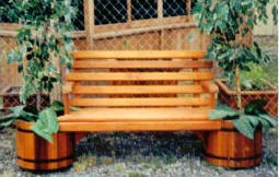cedar round flowerpot with back & armrest bench