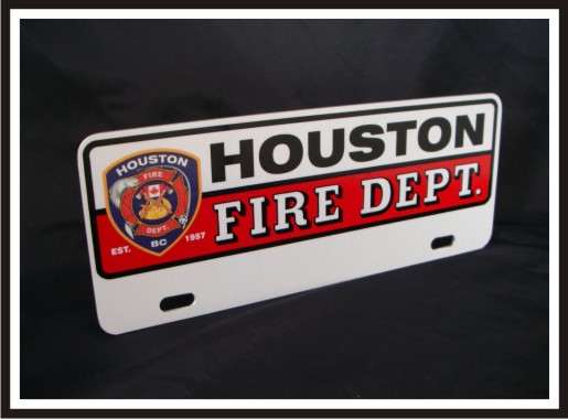 Upper Firefighter Vehicle Licence Plate - Houston - Traditional with Logo (NG-1030UF)