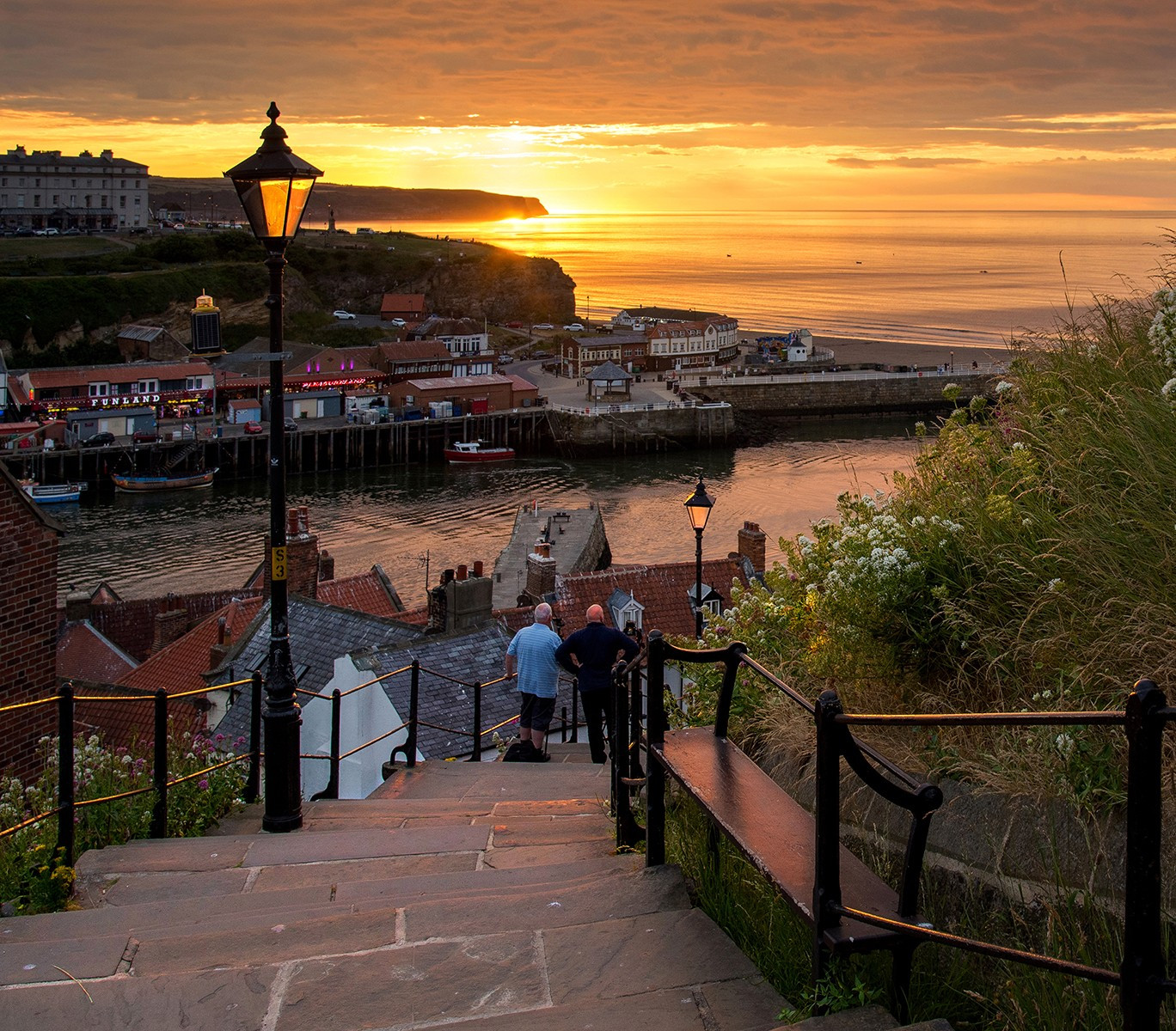 Sunset on the 199 steps to Whitby Abbey  .