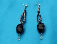 Beautiful Black and white ribbon and beads earrings. Design and hand made by Catrina Village  Earrings lenght approximately4.5"