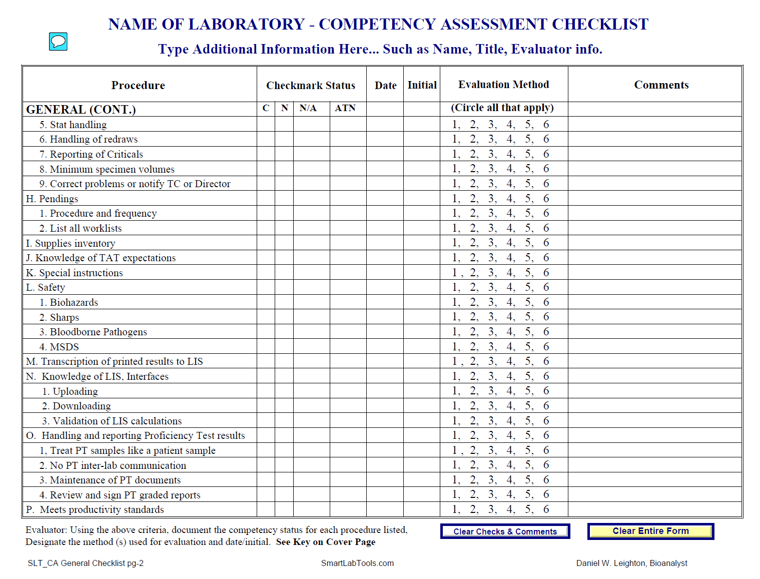 SmartLabTools SLT Competency Assessment Forms