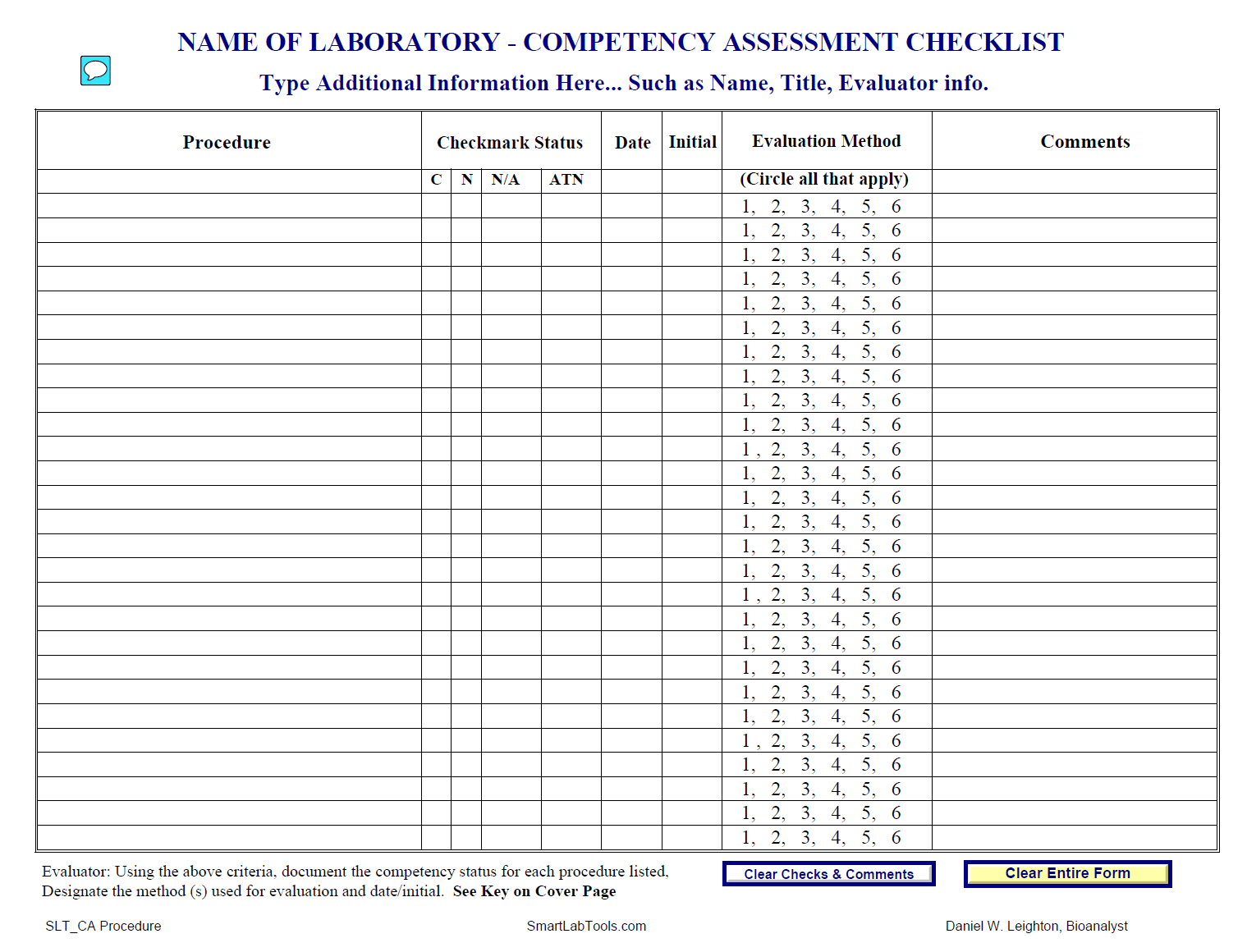 SmartLabTools  SLT_Competency Assessment Forms With Regard To Blank Evaluation Form Template