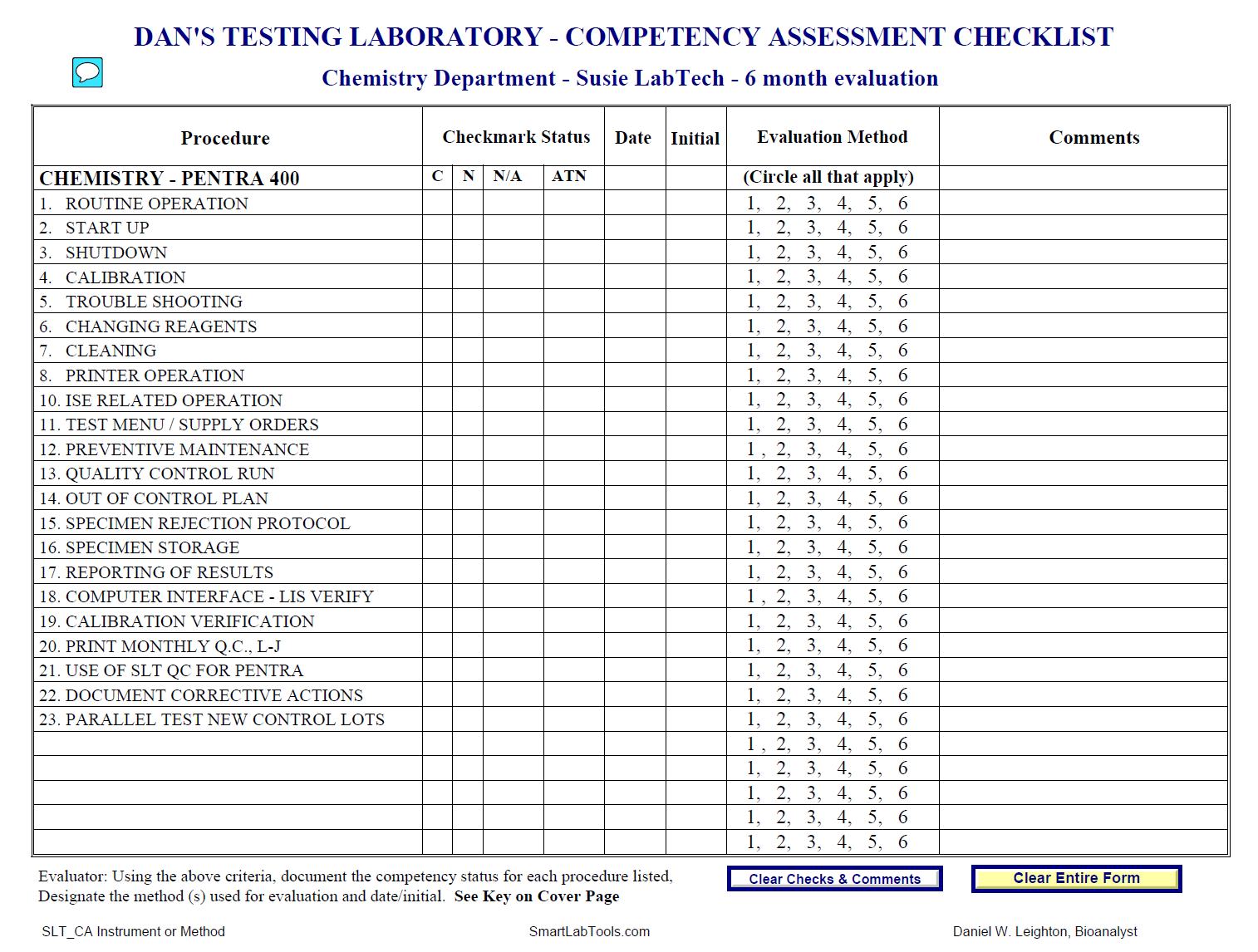 SmartLabTools  SLT_Competency Assessment Forms Inside Blank Evaluation Form Template