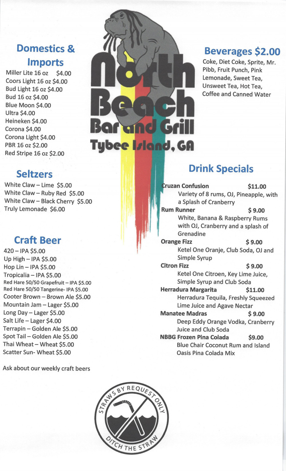 Menus North Beach Bar And Grill Eclectic Fusion With A Caribbean Flair