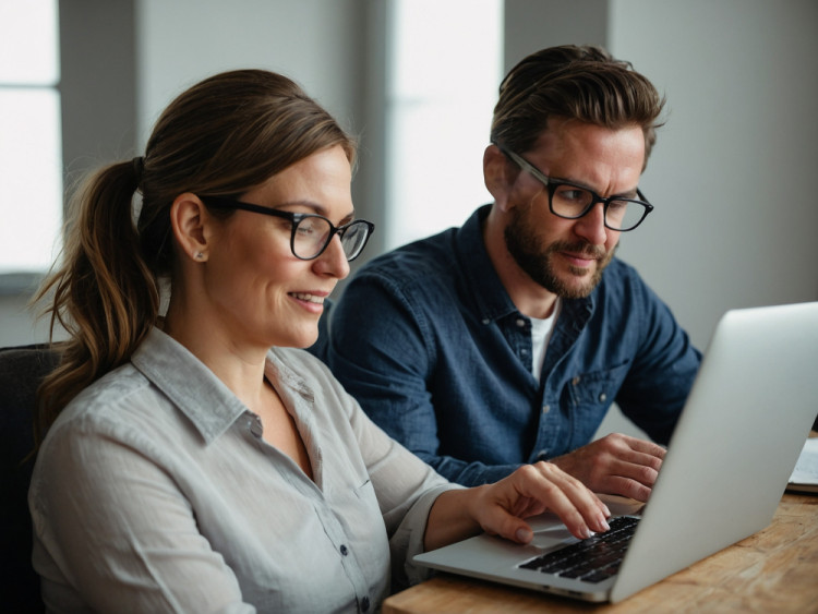 woman and man at computer