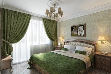 Зеленая спальная комната в классическом стиле