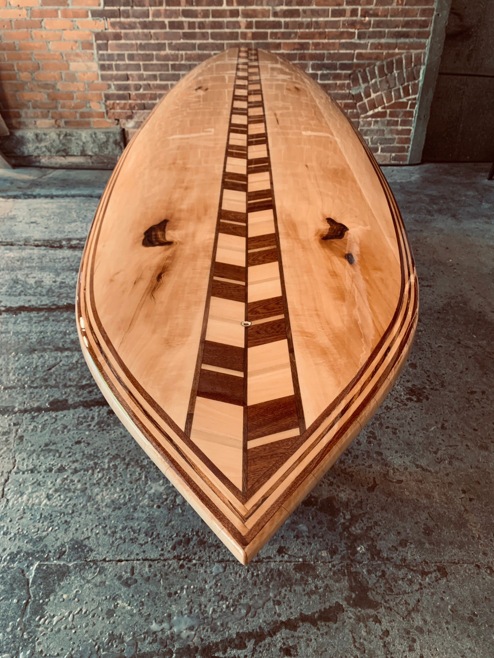 11.5' wood stand up paddle board top tip