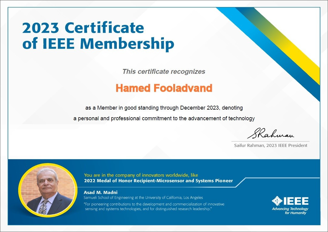Hamed Fooladvand 2023 IEEE certificate