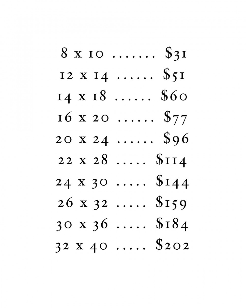 Prices Summerville Art & Custom Framing